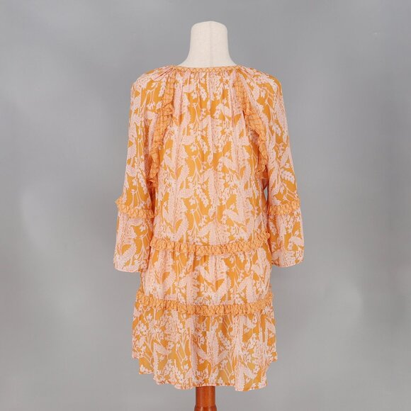 ANTHROPOLOGIE Mia Ruffle Printed Orange Tiered Tunic Blouse Oversized Size S - Picture 5 of 8